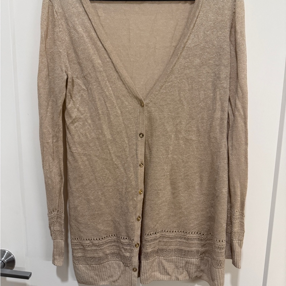 Lilly Pulitzer Gold Metallic Button-Front Cardigan Sweater – Size S